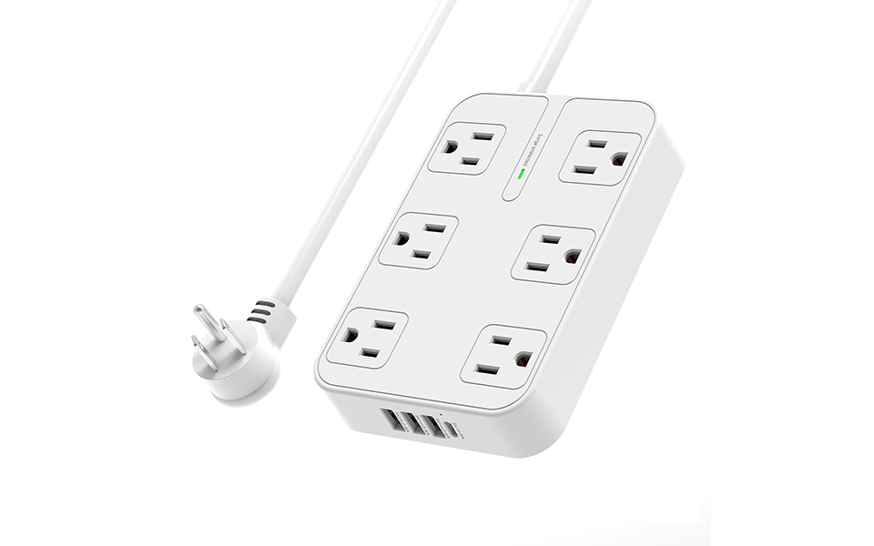 SL-806S Power Strip with 6 Widely Space AC Outlets 3USB 1 TYPE C Charging Port