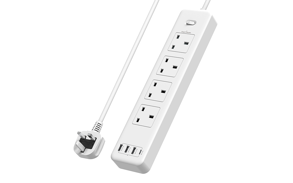 804KD-3A1C Cable UK Main Plug USB Extension Power Socket with 4 5 6 Outlets and 