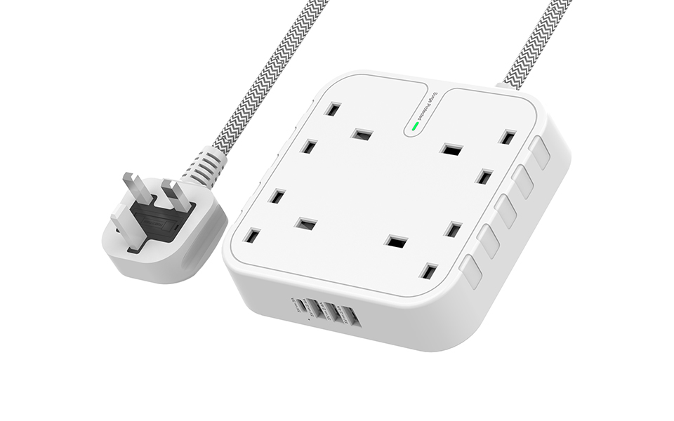 804KS-3A1C Cable UK Main Plug USB Extension Power Socket with 4 5 6 Outlets and 